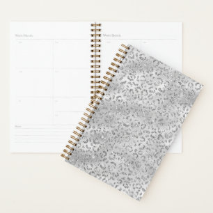 Cute Silver Cheetah Leopard Skin Print Pattern Planner