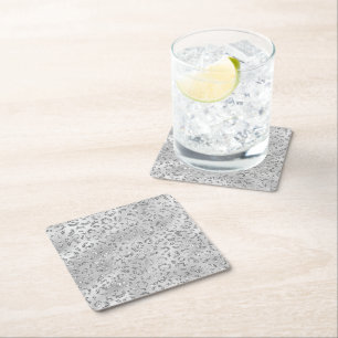 Cute Silver Cheetah Leopard Skin Print Pattern Square Paper Coaster