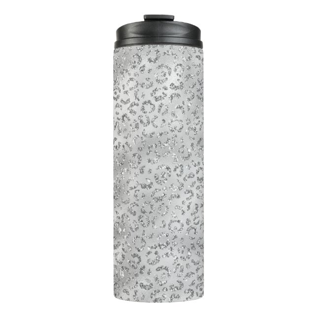 Cute Silver Cheetah Leopard Skin Print Pattern Thermal Tumbler (Front)