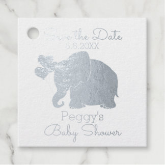 Cute Silver Elephant Baby Shower Save the Date Favour Tags