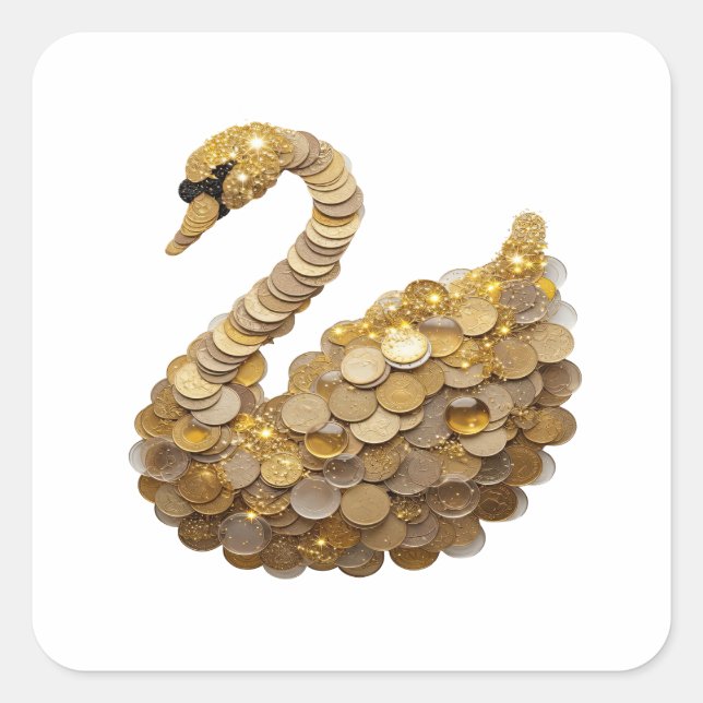 Cute Silver GOLDEN SWAN Square Sticker (Front)