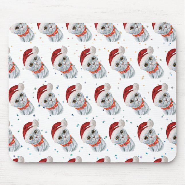 Cute Silver Grey Cat With Christmas Cat Collar Mouse Mat (Front)