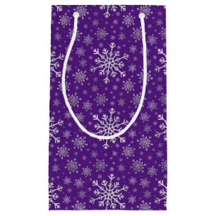 Cute Silver Grey Christmas Snowflakes on Purple  Small Gift Bag