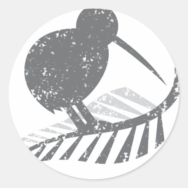 cute silver kiwi bird and silver fern distressed classic round sticker (Front)