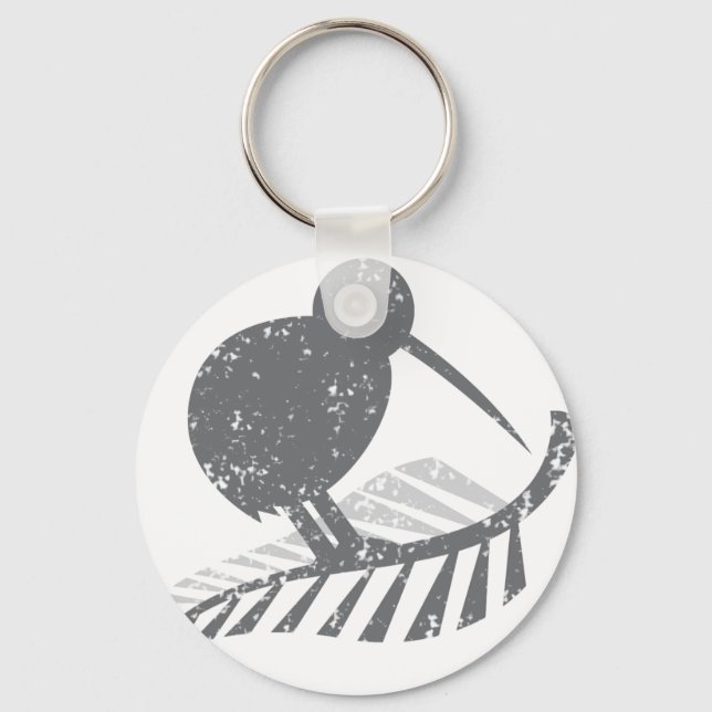 cute silver kiwi bird and silver fern distressed key ring (Front)