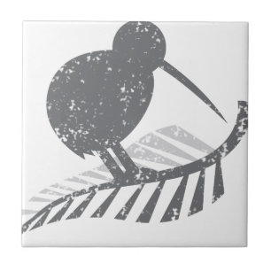 cute silver kiwi bird and silver fern distressed tile