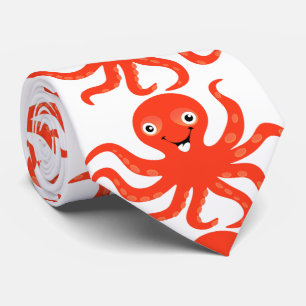 Cute Silver Orange Octopus Tie