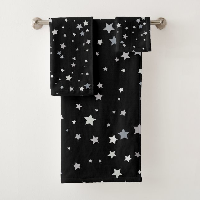 Cute Silver Stars pattern | Any background colour  Bath Towel Set (Insitu)