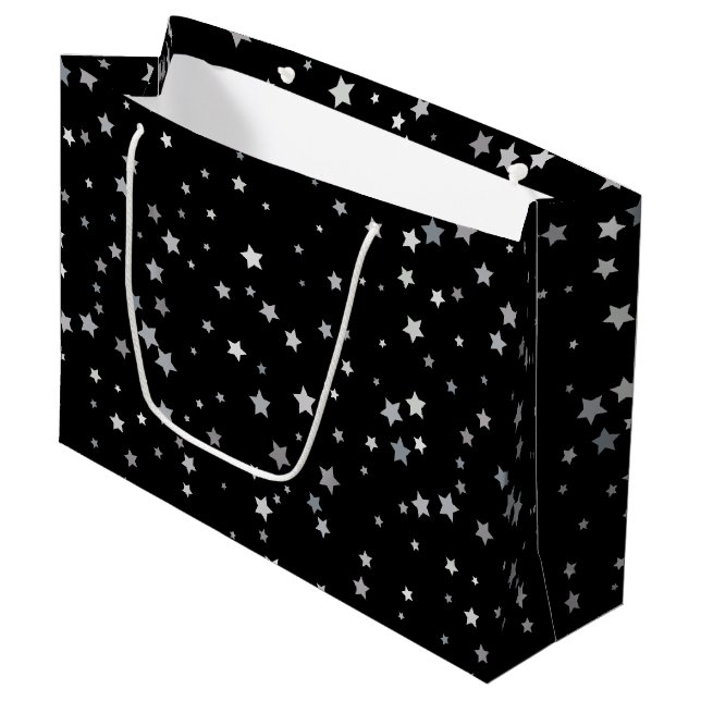 Cute Silver Stars pattern | Any background colour  Large Gift Bag (Front Angled)