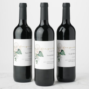 CUTE SILVER WHITE BALLOON FLORAL GRAD CONGRATS WINE LABEL