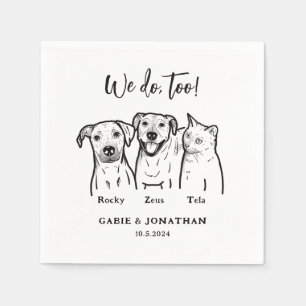 Cute Simple 3 Pet Dog Cat Wedding Reception  Napkin