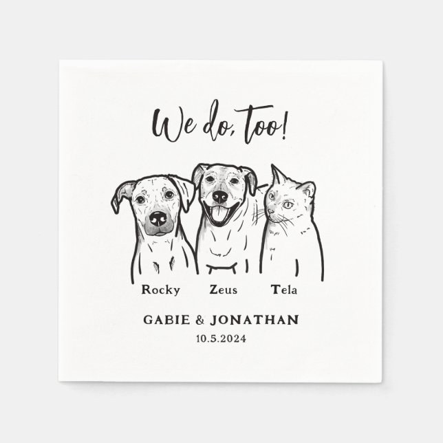 Cute Simple 3 Pet Dog Cat Wedding Reception  Napkin (Front)