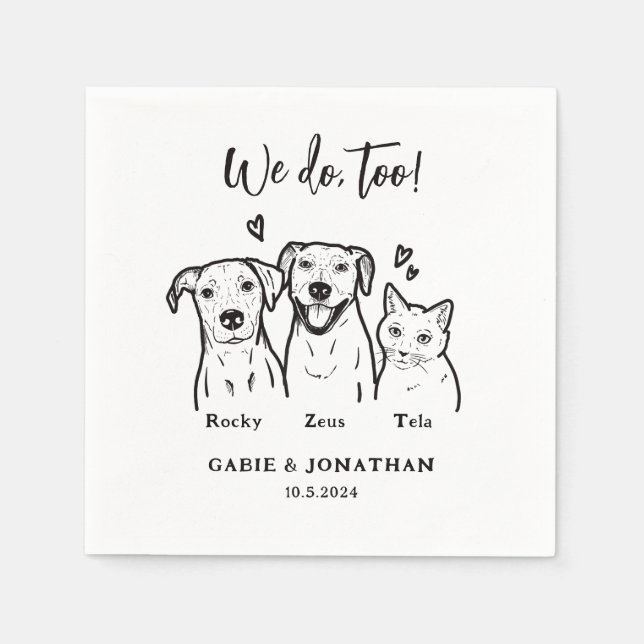 Cute Simple 3 Pet Dog Cat Wedding Reception  Napkin (Front)