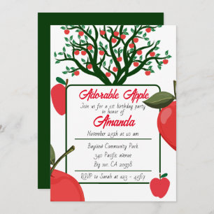 Cute Simple Adorable Apple Birthday Invitation