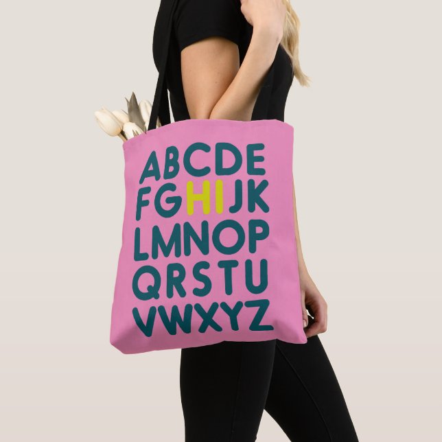 Cute Simple Alphabet Letter Art in Pink Library  Tote Bag (Close Up)