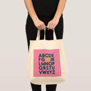 Cute Simple Alphabet Letter Design in Pink Library Tote Bag