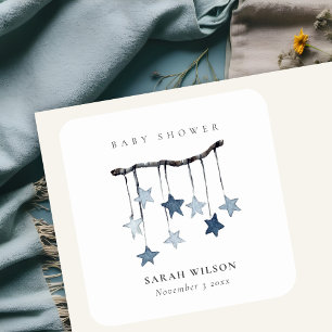 Cute Simple Aqua Blue Star Mobile Boy Baby Shower Square Sticker