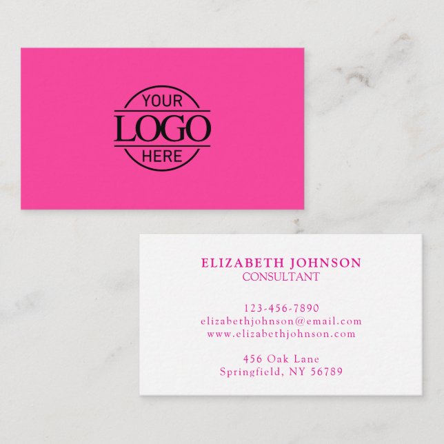 Cute Simple Bight Pink Professional Company Logo Business Card (Front/Back)