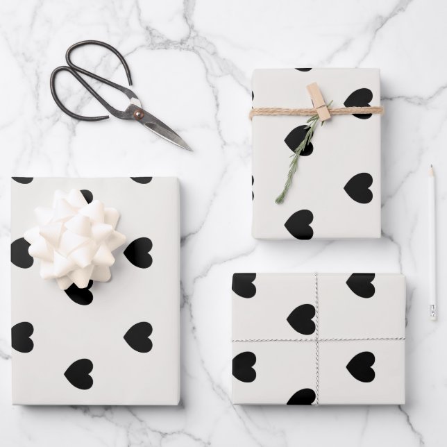 Cute Simple Black and White Heart Pattern  Wrapping Paper Sheet (Front)