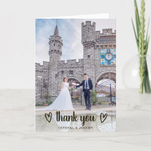 Cute Simple Black and White Heart Photo Wedding Thank You Card