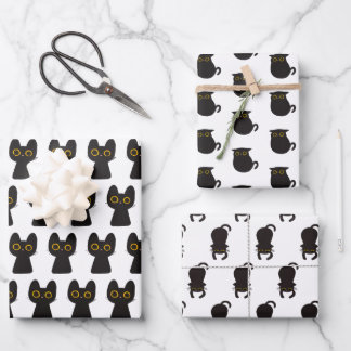 Cute Simple Black Cat Wrapping Paper Sheet