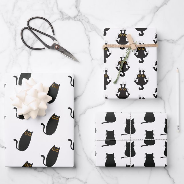Cute Simple Black Cat Wrapping Papers Paper Sheet (Front)