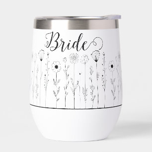 Cute Simple Black on White Flower Doodles Bride