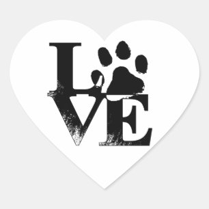 Cute Simple Black White Pet Love Paw Print Heart Sticker