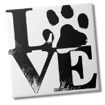 Cute Simple Black White Pet Love Paw Print Tile<br><div class="desc">This cute little paw print LOVE is great for pet lovers everywhere,  or if you are a veterinarian,  groomer,  dog walker,  pet sitter,  or more!  Simple black and white print with a bit of a rustic flare.</div>