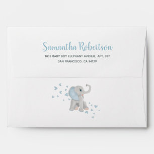 Cute SImple Blue Baby Elephant Watercolor Hearts Envelope