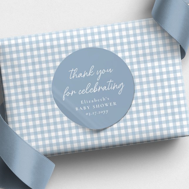 Cute simple blue baby shower thank you classic round sticker (Creator Uploaded)