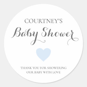 Cute Simple Blue Heart Boy Baby Shower Classic Round Sticker