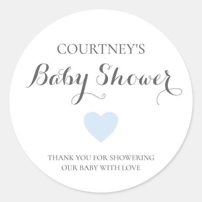 Cute Simple Blue Heart Boy Baby Shower Classic Round Sticker (Front)