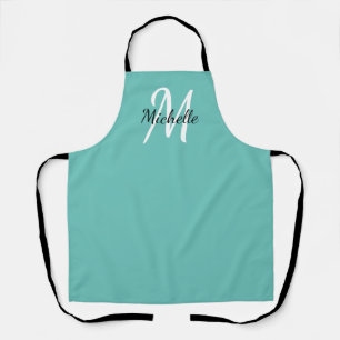Cute Simple Blue Monogram Name + Initial Apron