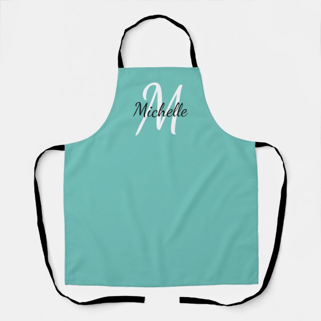 Cute Simple Blue Monogram Name + Initial Apron (Front)