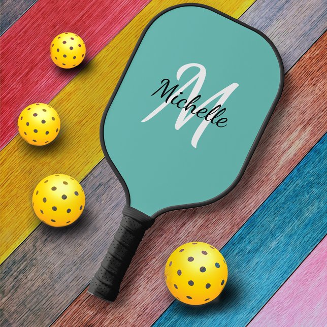 Cute Simple Blue Monogram Name + Initial Pickleball Paddle (Creator Uploaded)