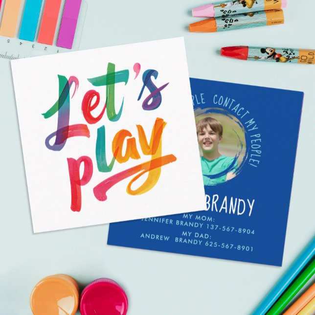 Cute Simple Blue Play Date Friends Kid Boy Photo Square Business Card (Creator Uploaded)