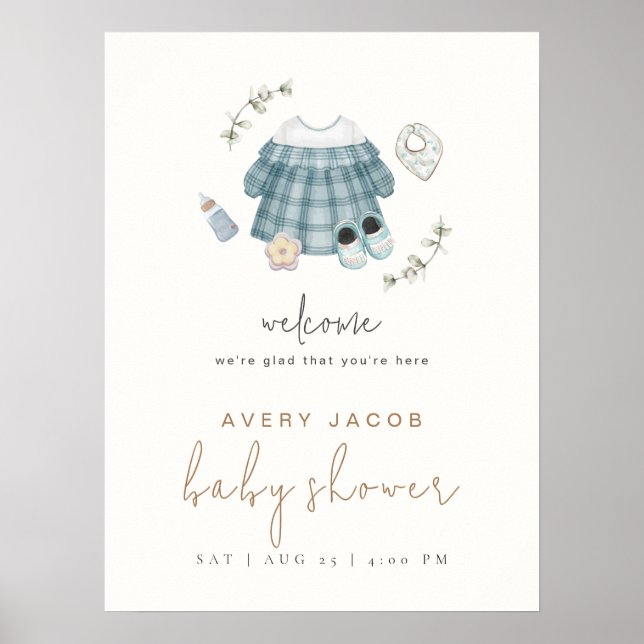 Cute Simple Boho Clothes Baby Shower Welcome Sign  (Front)