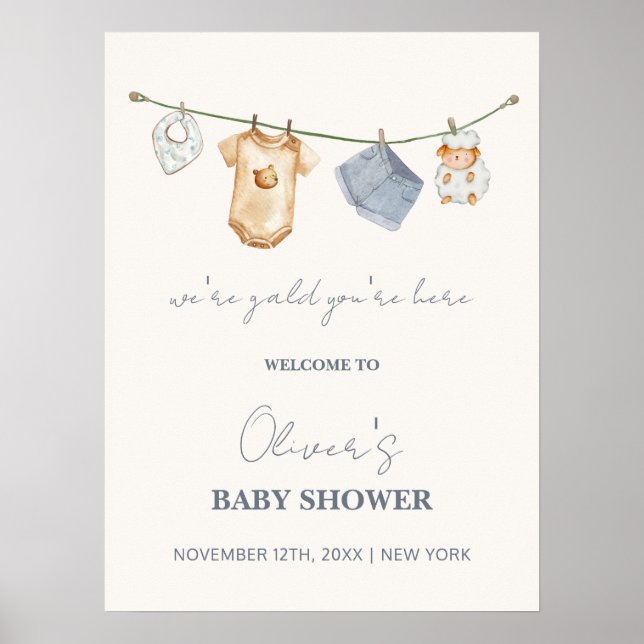 Cute Simple Boho Clothesline Baby Shower Welcome  Poster (Front)