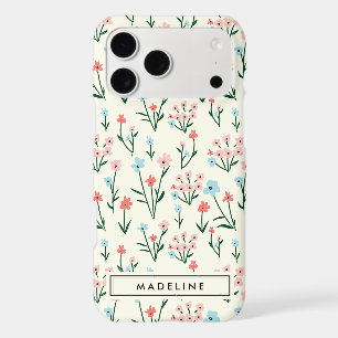 Cute Simple Botanical Pink Blue Flower Floral