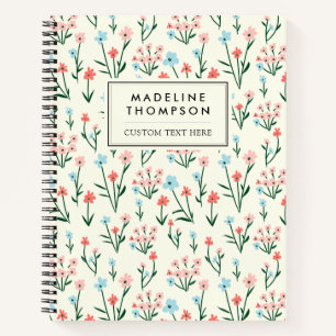 Cute Simple Botanical Pink Blue Flower Floral  Notebook