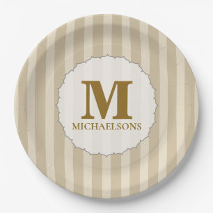 Cute Simple Brown Striped Simple Minimalist Paper Plate