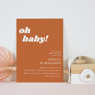 Cute Simple Burnt Orange Modern Oh Baby Shower Invitation