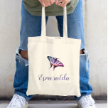 Cute Simple Butterfly Elegant Minimal Girly Custom Tote Bag<br><div class="desc">Just a little purple butterfly with name and text to personalise.</div>