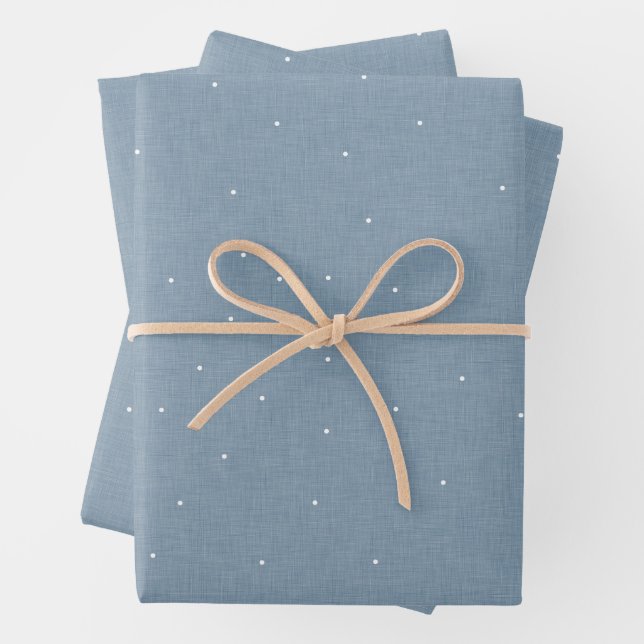 Cute simple chambray effect white dot wrapping paper sheet (In situ)