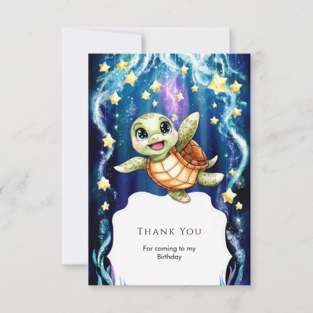 Cute Simple Children's Turtle Birthday Thank You Card (Front)