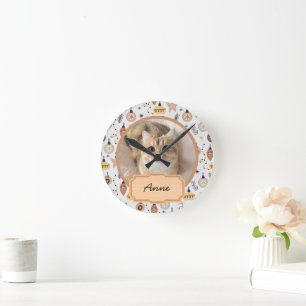  cute simple christmas holiday Custom cat Photo   Round Clock