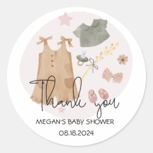 Cute Simple Clothes Pink Baby Shower Thank You Classic Round Sticker