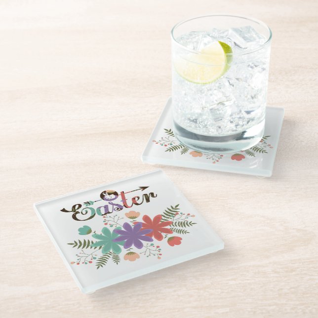 Cute Simple Colourful Flowers Glass Coaster (Angled)