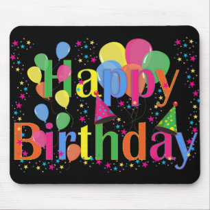 Cute Simple Colourful Happy Birthday Mouse Mat